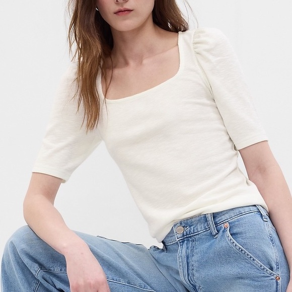 Gap Essential Rib Puff Sleeve T-Shirt - Picture 1 of 7